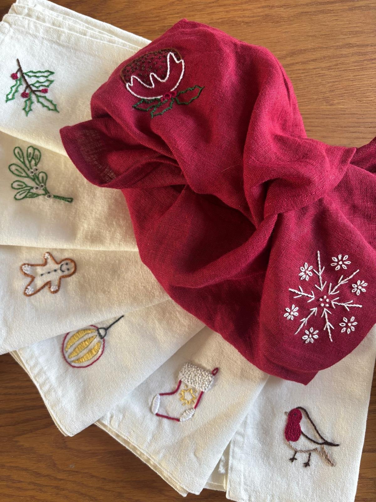 Christmas Napkin & Bento Bags Embroidery Follow-Up Class